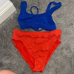 Blue and Red Bikini Set
